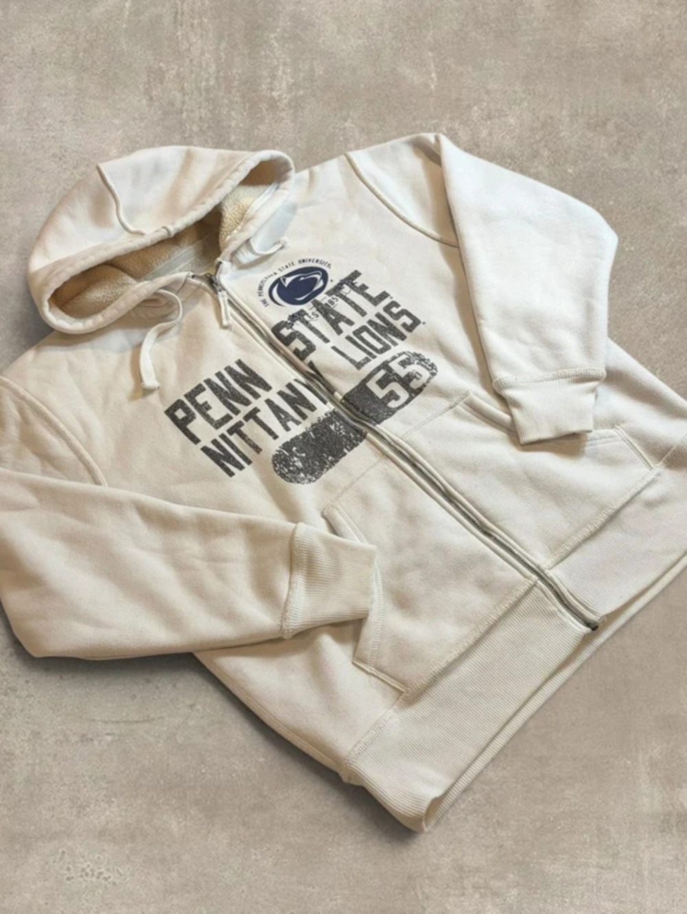 Penn State Nittany Lions Hoodie Zip Up Cream Sherpa Lined J America Mens Large L